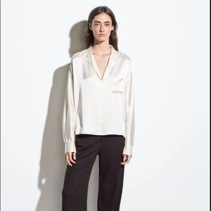 NWT Vince Silk-Satin Pajama Popover Blouse